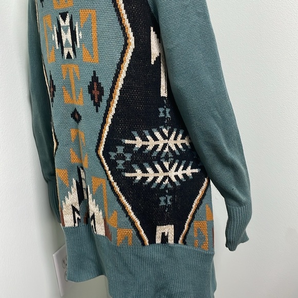 Ecoté Urban Outfitters Blue Intarsia Patterned Shawl Cardigan - Size M - Picture 10 of 12